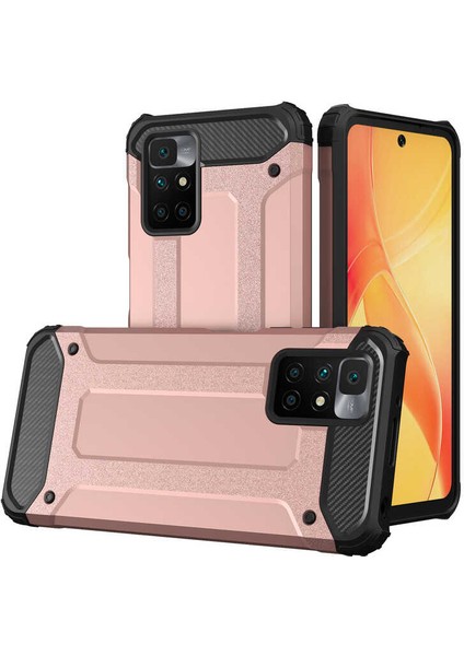 - Xiaomi Redmi 10 - Kılıf Çift Katman Zırh Tank Crash Military Kapak - Rose Gold - T19543