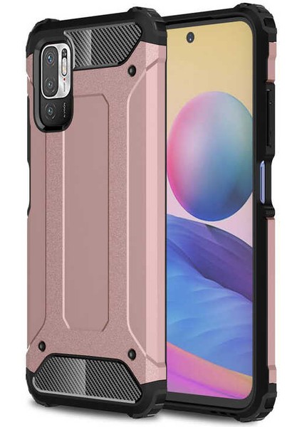 - Xiaomi Redmi Note 10 5G - Kılıf Çift Katman Zırh Tank Crash Military Kapak - Rose Gold - T18216