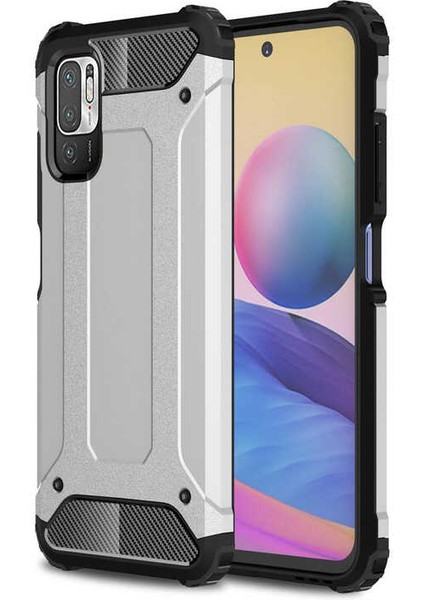 - Xiaomi Redmi Note 10 5G - Kılıf Çift Katman Zırh Tank Crash Military Kapak - Gri - T18216