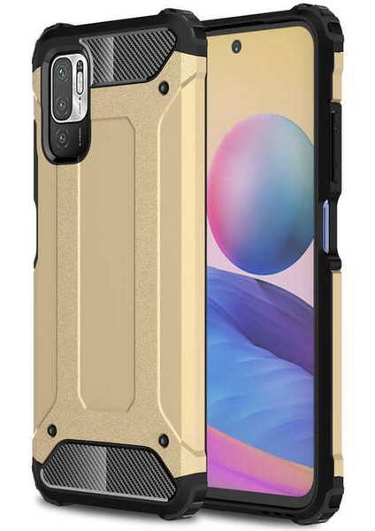 - Xiaomi Redmi Note 10 5G - Kılıf Çift Katman Zırh Tank Crash Military Kapak - Gold - T18216