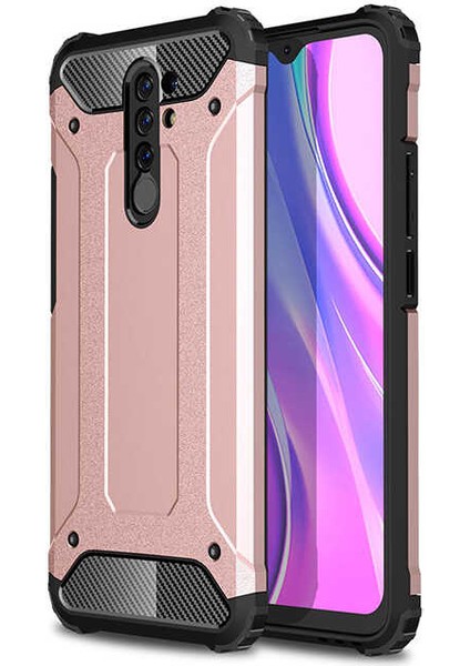 - Xiaomi Redmi 9 - Kılıf Çift Katman Zırh Tank Crash Military Kapak - Rose Gold - T14204
