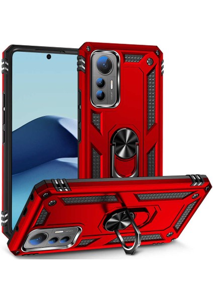 - Xiaomi Mi 12 Lite - Kılıf Yüzüklü Zırh Tank Vega Kapak - Kırmızı - T24770