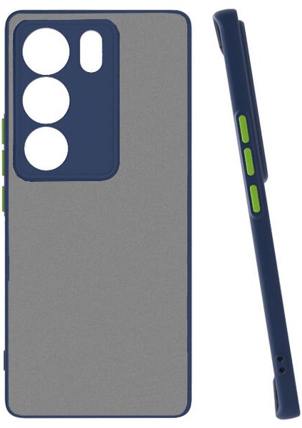 - Vivo V29 5G - Kılıf Arkası Buzlu Renkli Düğmeli Hux Kapak - Lacivert - T29559