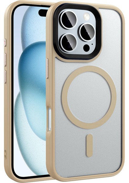 Apple iPhone 16 Pro Kılıf Mat Arka Yüzey Wireless Şarj Özellikli Zore Flet Magsafe Kapak, Rose Gold