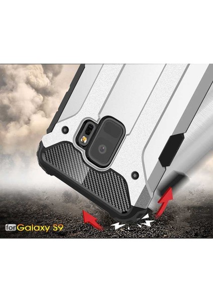 - Samsung Galaxy S9 - Kılıf Çift Katman Zırh Tank Crash Military Kapak - Gold