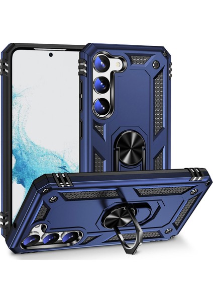 - Samsung Galaxy S23 - Kılıf Yüzüklü Zırh Tank Vega Kapak - Kırmızı