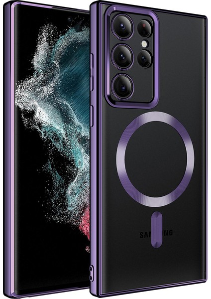 - Samsung Galaxy S22 Ultra - Kılıf Magsafe Wireless Şarj Özellikli Setro Silikon - Derin Mor - T25949