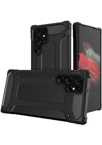 - Samsung Galaxy S22 Ultra - Kılıf Çift Katman Zırh Tank Crash Military Kapak - Siyah - T20112