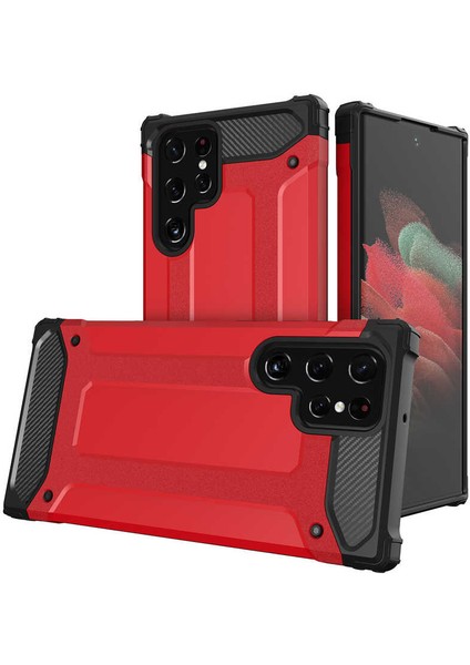 - Samsung Galaxy S22 Ultra - Kılıf Çift Katman Zırh Tank Crash Military Kapak - Kırmızı - T20112