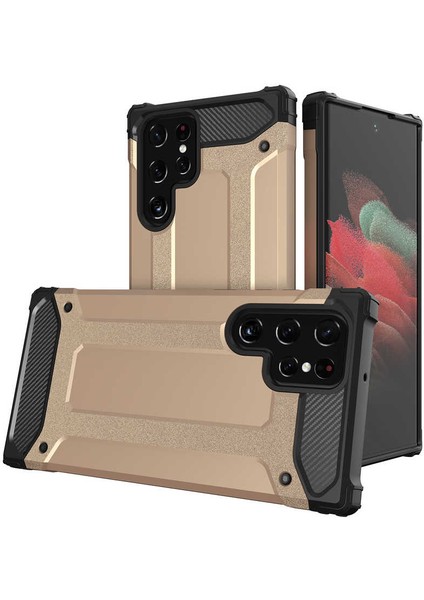 - Samsung Galaxy S22 Ultra - Kılıf Çift Katman Zırh Tank Crash Military Kapak - Gold - T20112