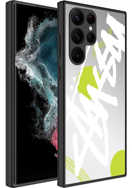 - Samsung Galaxy S22 Ultra - Kılıf Aynalı Desenli Kamera Korumalı Parlak Mirror Kapak - Yazı - T26810