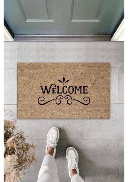 Siyah Kapı Önü Paspası Motifli Welcome Desen K-3309
