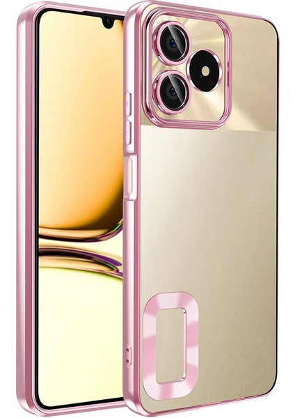 Realme Note 50 Kılıf Kamera Korumalı Logo Gösteren Omega Kapak, Rose Gold