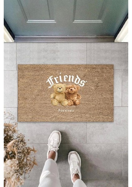 Bej Kapı Önü Paspası Friends Forever Ayıcık Desen K-3356