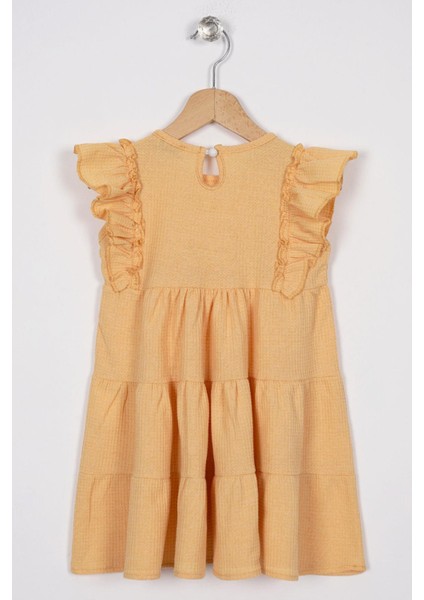 Kolları Fırfırlı Hardal Renk Kız Çocuk Waffle Elbise modelleri