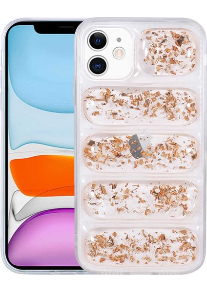 - Apple iPhone 12 - Kılıf Kamera Korumalı Simli Airbag'li Dalga Kapak - Gold - T23458