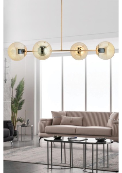 Istanbul Avize Vina 4'lü Gold Sarı Glop Camlı Avize fiyatları