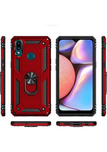 - Samsung Galaxy A10S - Kılıf Yüzüklü Zırh Tank Vega Kapak - Kırmızı - T10184 modelleri