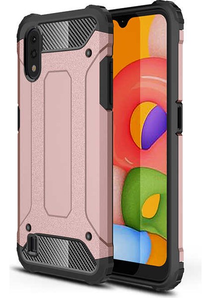 - Samsung Galaxy A01 - Kılıf Çift Katman Zırh Tank Crash Military Kapak - Rose Gold - T11362