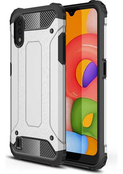 - Samsung Galaxy A01 - Kılıf Çift Katman Zırh Tank Crash Military Kapak - Gri - T11362