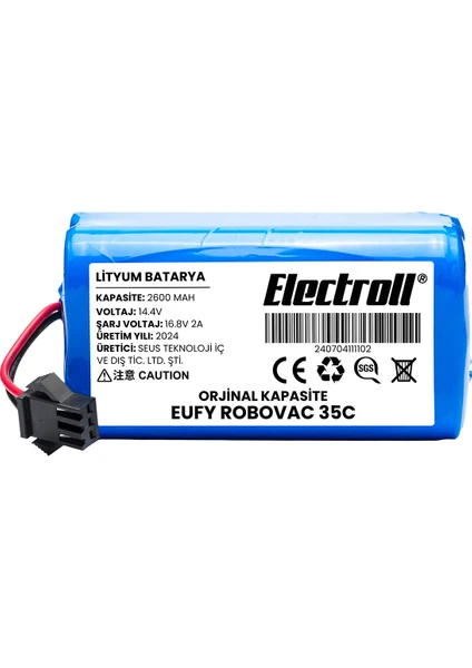 Robovac Batarya Anker Eufy Robovac 35C Robot Süpürge Bataryası 14.4V 2600MAH Lion Akıllı Robot Batarya