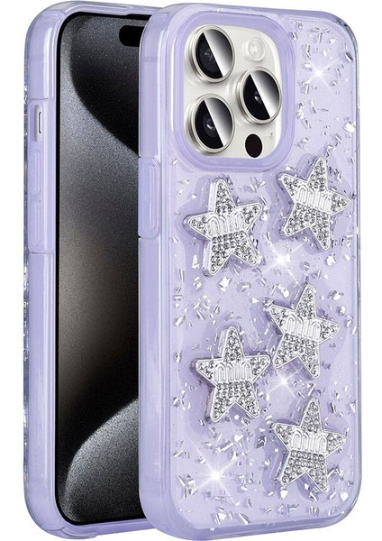 - Apple iPhone 15 Pro Max - Kılıf Airbagli Simli Arka Yüzey Işıltı Silikon Kapak - Lila - T31799