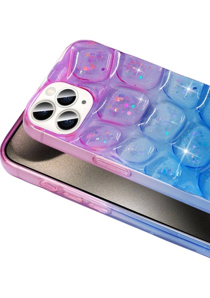 - Apple iPhone 15 Pro - Kılıf Simli 3D Desenli Hacar Kapak - Pembe-Mor