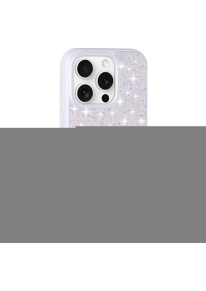 - Apple iPhone 15 Pro - Kılıf Parlak Taşlı Tasarım Pırlanta Kapak - Beyaz - T30659