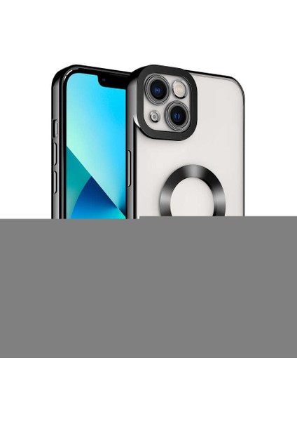 - Apple iPhone 14 Plus - Kılıf Kamera Korumalı Logo Gösteren Omega Kapak - Siyah