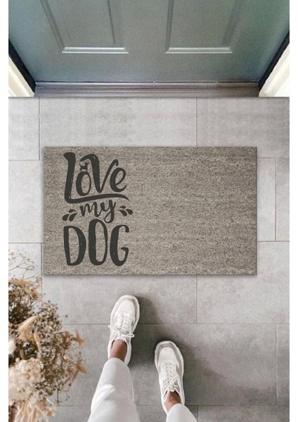 Dijital Baskı Gri Love My Dog Dekoratif Kapı Paspası K-2023