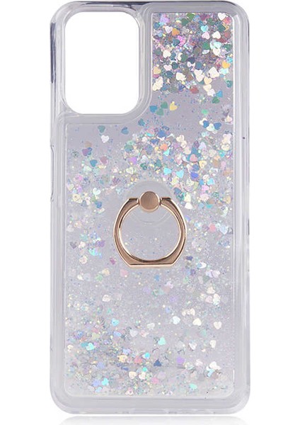 - Xiaomi Poco M5S - Kılıf Yüzüklü Simli Sıvılı Milce Kapak - Gümüş - T24727