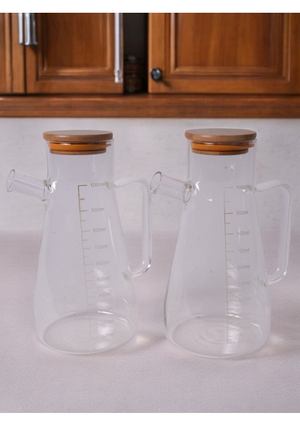 Ikili Borosilikat Bambu Vakum Kapaklı Sürahi Yağlık Sirkelik 1000 ml + 1000ML fiyatları