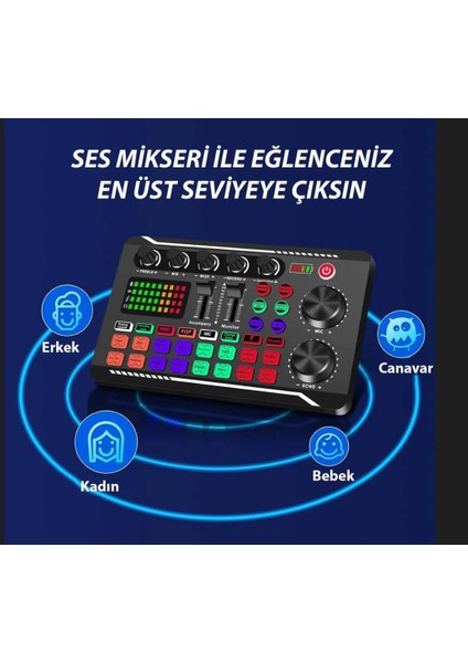 Alfalink Stüdyo Ses Mikseri Şarjlı Bluetooth stereo ses mikseri, canlı Youtube akışı, PC, kayıt stüdyo/Oyun F998