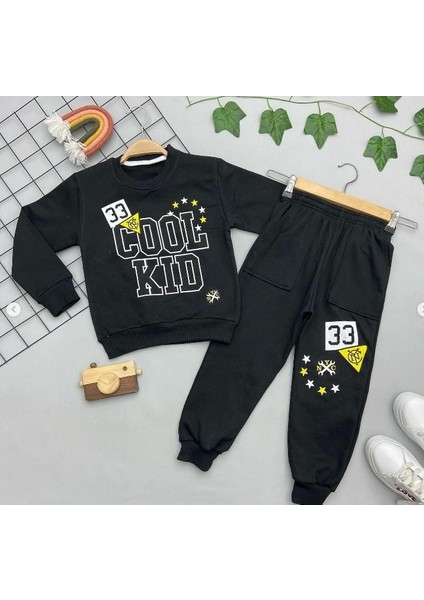 Erkek Çocuk Kışlık Pamuklu 3 Iplik Şardonlu Sweatshirt Eşofman Alt-Üst Takım