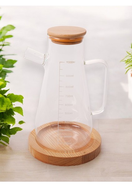 Borosilikat Oval Ahşap Standlı Bambu Vakum Kapaklı Sürahi Yağlık Sirkelik Takımı 2 Parça 1000 ml fiyatları