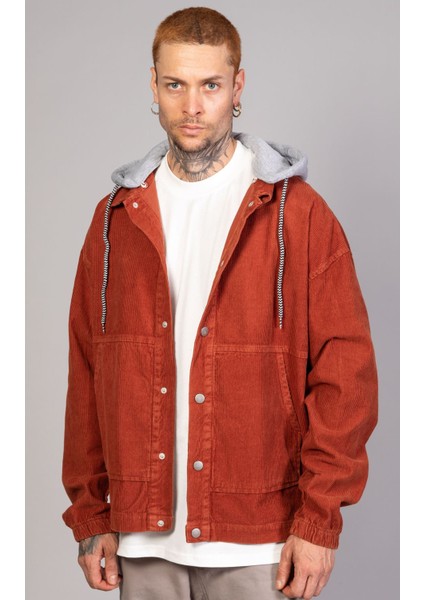 Erkek Kiremit Çıkarılabilir Kapüşonlu Oversize Pamuklu Kadife Ceket fiyatları