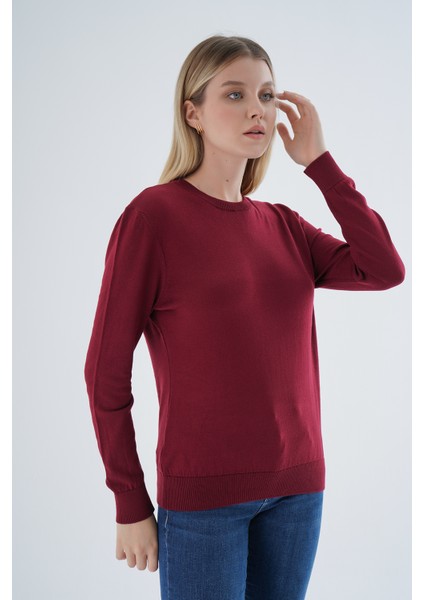 Kadın BORDO %100 Organik Pamuk Bisiklet Yaka Triko Kazak Bluz TRIST-6101 fiyatları