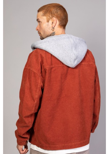 Erkek Kiremit Çıkarılabilir Kapüşonlu Oversize Pamuklu Kadife Ceket indirimleri