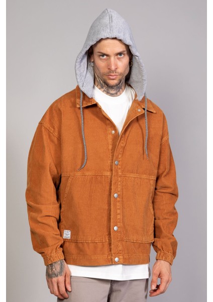 Erkek Camel Çıkarılabilir Kapüşonlu Oversize Pamuklu Kadife Ceket fiyatları
