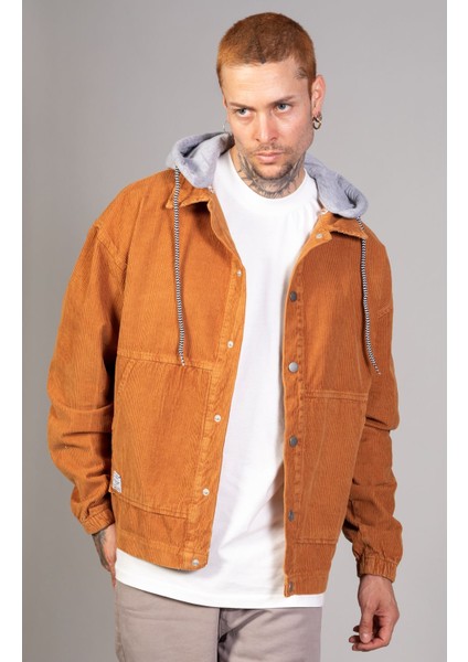 Erkek Camel Çıkarılabilir Kapüşonlu Oversize Pamuklu Kadife Ceket modelleri