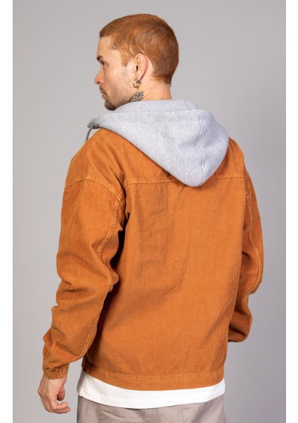 Erkek Camel Çıkarılabilir Kapüşonlu Oversize Pamuklu Kadife Ceket fırsatları