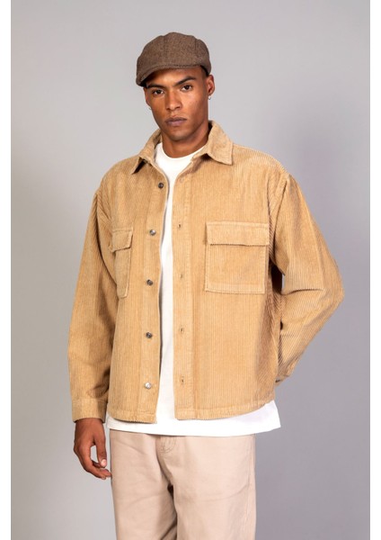 Erkek Bej Gömlek Model Oversize Pamuklu Kadife Ceket fiyatları