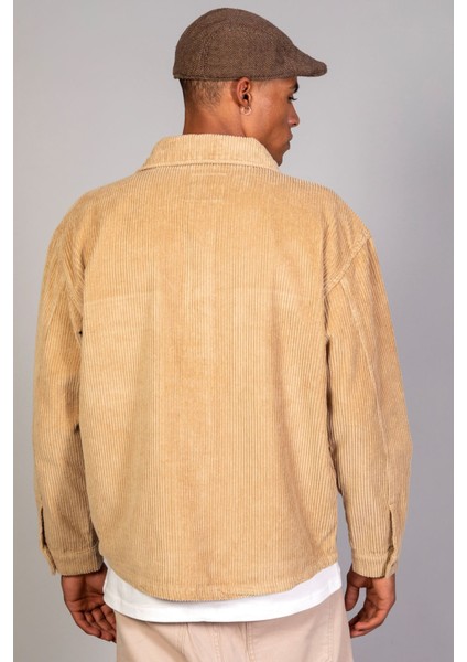 Erkek Bej Gömlek Model Oversize Pamuklu Kadife Ceket fırsatları