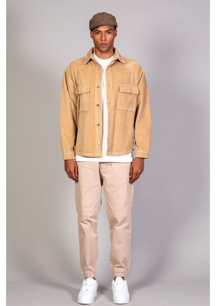 Erkek Bej Gömlek Model Oversize Pamuklu Kadife Ceket indirimleri