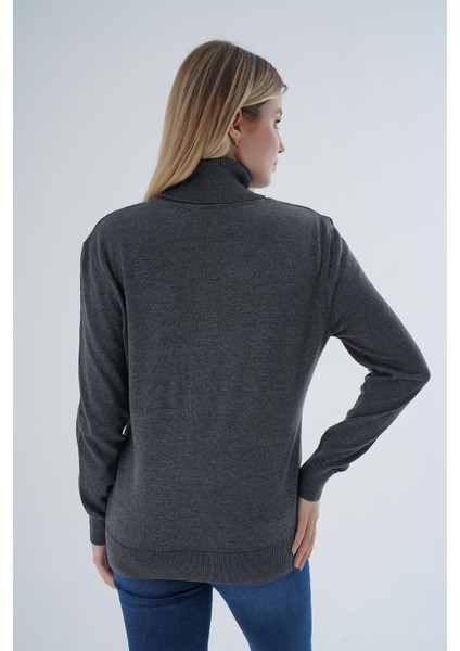 Kadın Antrasit %100 Organik Pamuk Balıkçı Yaka Triko Kazak TRIST-6103 fırsatları