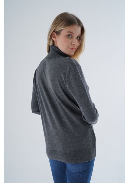 Kadın Antrasit %100 Organik Pamuk Balıkçı Yaka Triko Kazak TRIST-6103 indirimleri