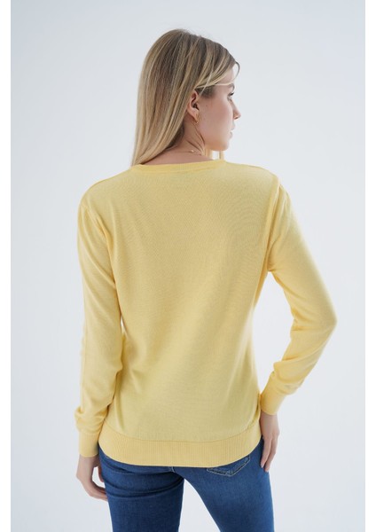 Kadın Sarı %100 Organik Pamuk V Yaka Triko Kazak Bluz TRIST-6102 indirimleri