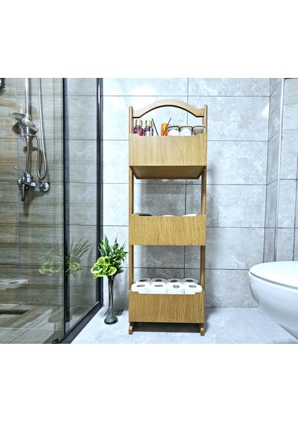 Tekir Store Banyo Düzenleyici 3 Raflı Ahşap Beyaz Çok Amaçlı Raf Dekoratif Açık Stant