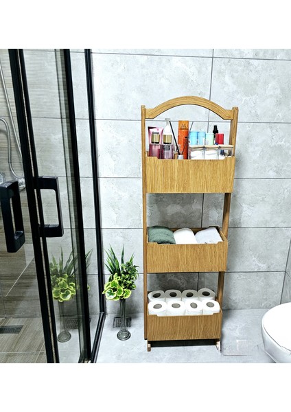 Tekir Store Banyo Düzenleyici 3 Raflı Ahşap Beyaz Çok Amaçlı Raf Dekoratif Açık Stant