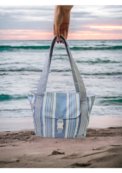 Kadın Kapaklı Plaj Çantası / Tatil Çantası / Omuz Çantası